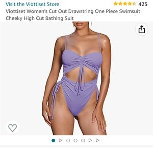 Viottiset Women's Cut Out Drawstring One Piece Swimsuit- Purple